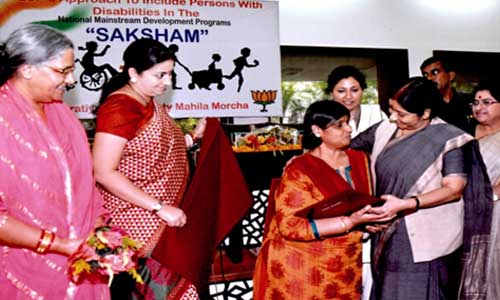 Ms. Madhu Singhal – being honoured by the Women’s Wing of the BJP for exemplary work in the field of disability