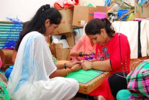 Basic craft work like sewing, basket making, envelope making and handicraft work training program at Mitra Jyothi.