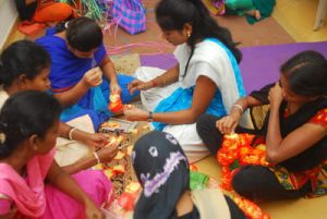 Basic craft work like sewing, basket making, envelope making and handicraft work training program at Mitra Jyothi