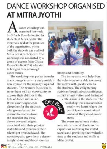 Dance workshop organised at mitrajyothi 11-07-2015 (1)